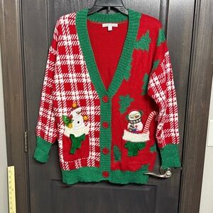 Celebrate Together Christmas Holiday‎ Party Snowman Candy Cane Cardigan Sz S